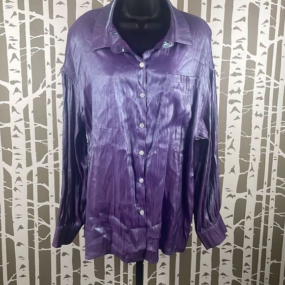 Iridescent Purple Blue Wrinkled Texture Blouse XL - Picture 1 of 10